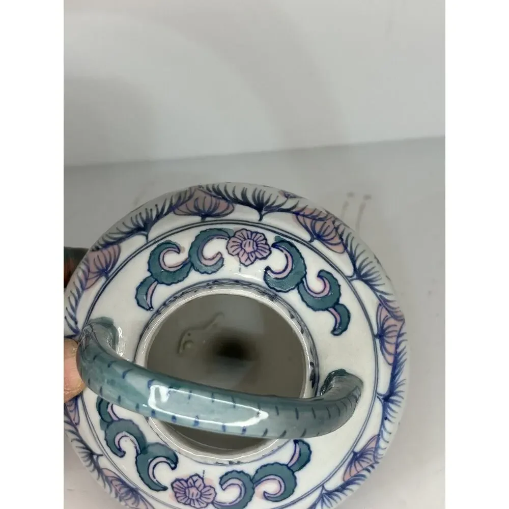 Vintage Chinese Multi Color Floral Lotus Porcelain Teapot Mini Decorative 5